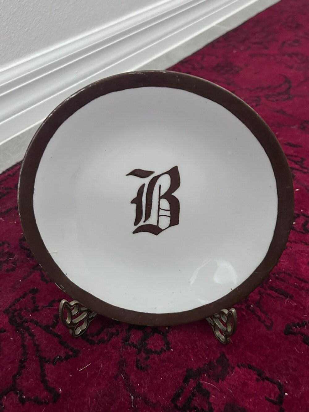Antique 1917 T & V Limoges France 7.5" Plate Letter 'B' Set of 2 Hand Painted